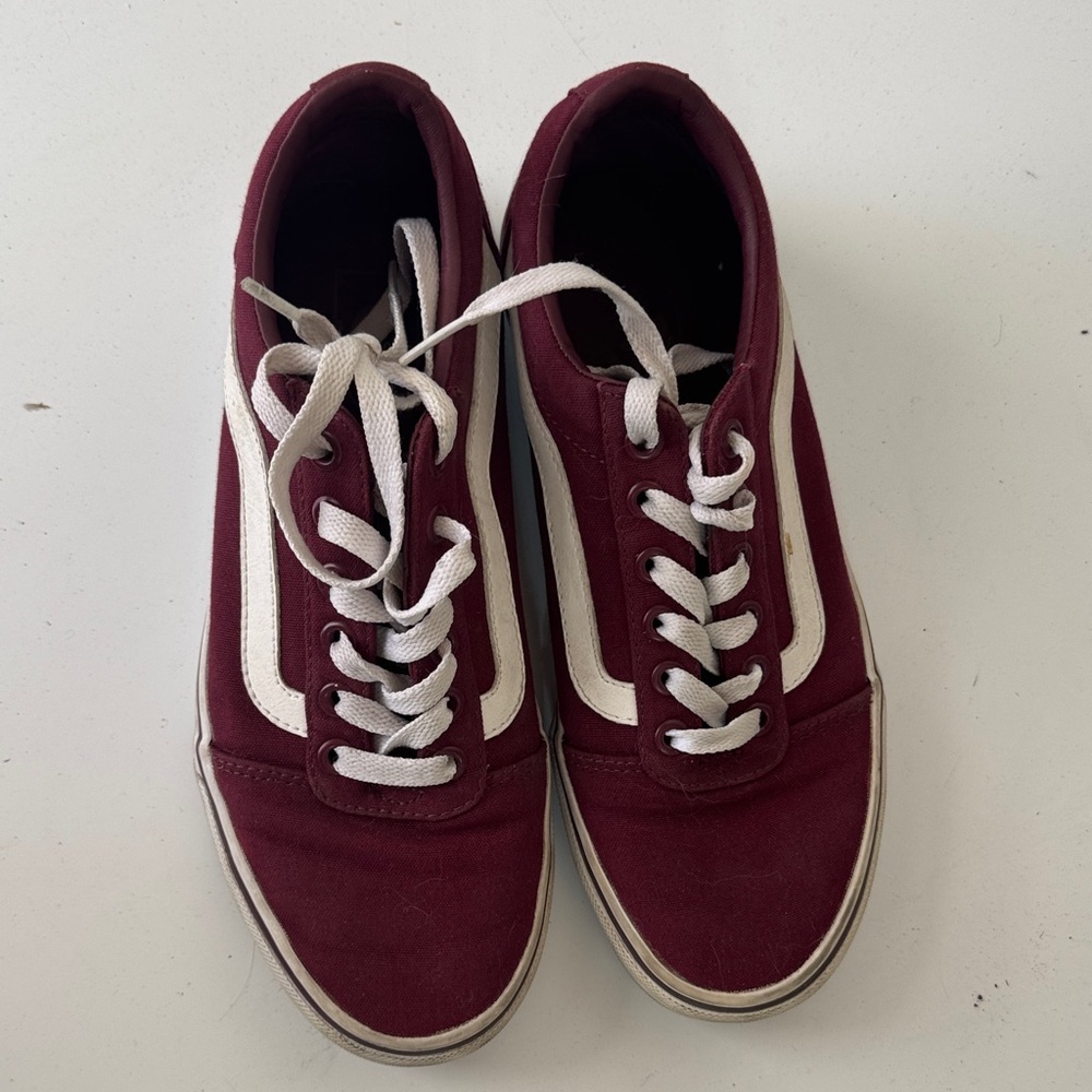 Vans Burgundy and White Women's Sneakers - Picture 2 of 4